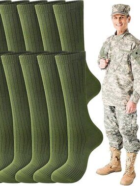 6 Pairs Men's Army Socks Military Boot Socks Cotton Crew-Army Green